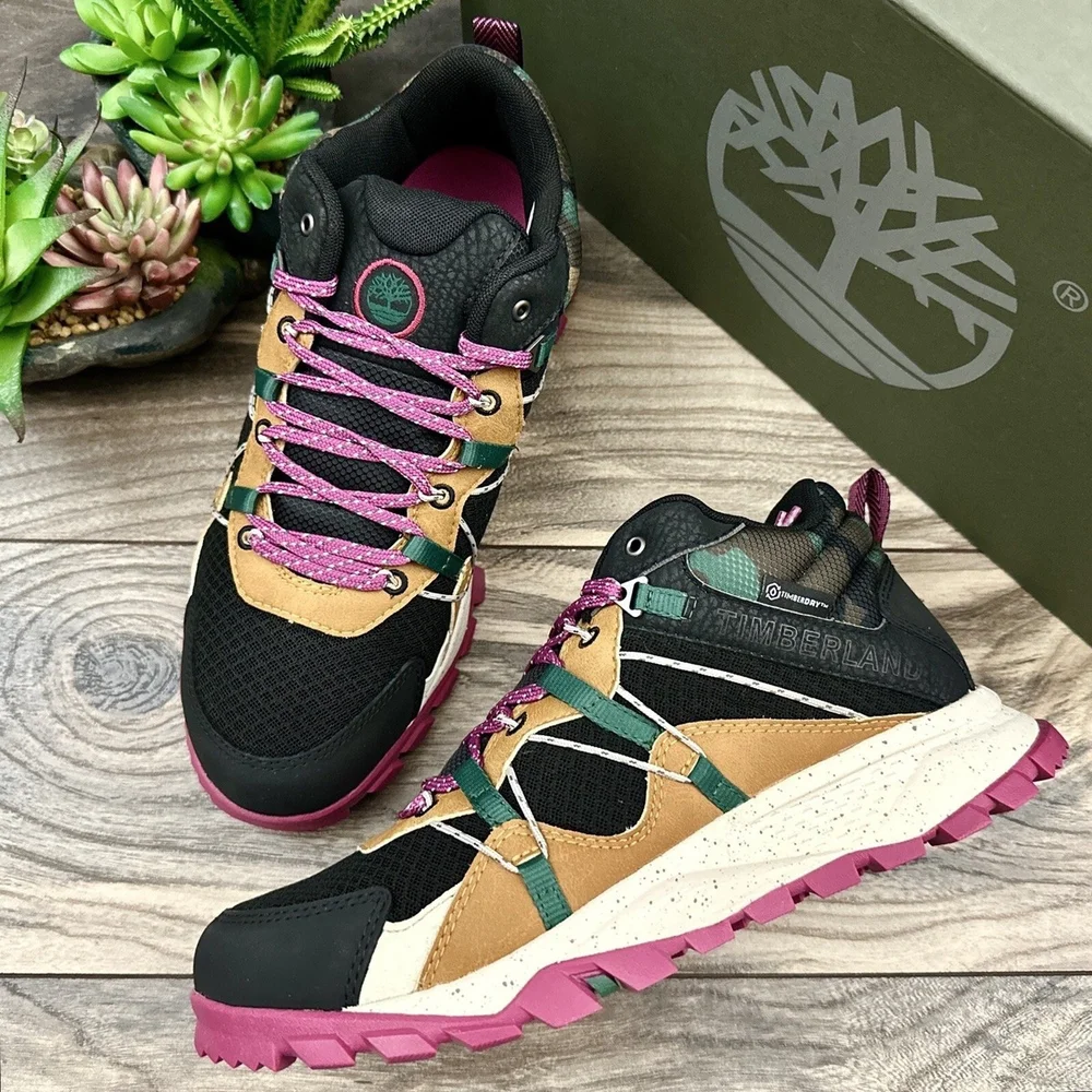 Timberland Women's Black and Pink Hiking Shoes - Picture 3 of 13
